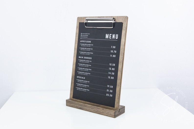 sign stand	wedding sign	clipboard stand	menu cover	menu holder	standing clipboard	tabletop sign holder	flyer holder	clipboard binder	decorative clipboard	retail sign holder	a4 a5 85x11 85x55	coffee cafe bar menu wholesale discounts, fast shipping