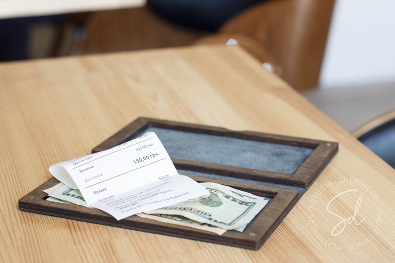 Leather Check Presenter Wooden Box Check Holder Restaurant Etsy