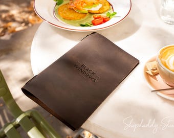 Custom Leather Menu Holder: Restaurant Cafe Menu Cover with Elastic Bands