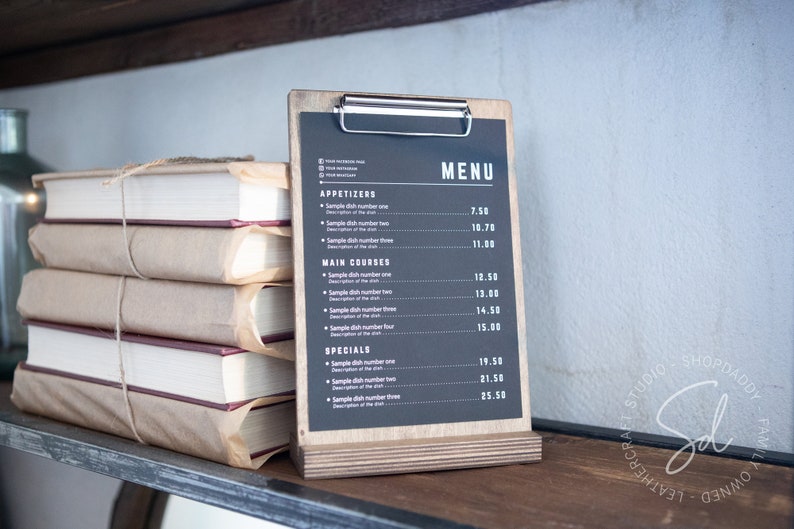 Table Stand Menu Holder, Wooden Sign Holder Menu Covers, Wedding Signs Clip Board, Wood Store Display, Restaurant Table Tents, Menu Board, shopdaddy-studio bar restaurant accessories, wholesale discounts, fast shipping, customization with your logo
