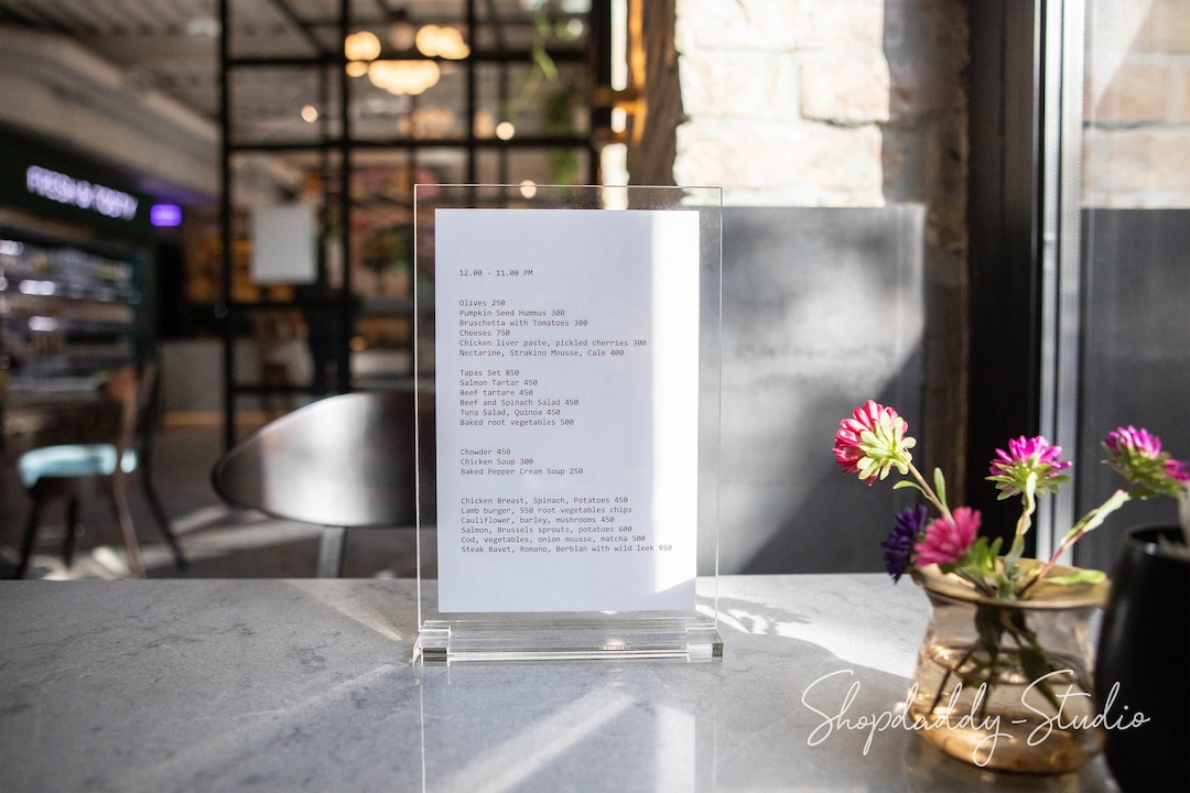 Acrylic Floating Frame, Acrylic Sign Holder, Transparent Table Menu