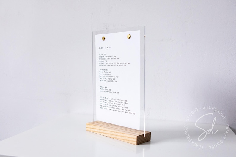 Menu Holder Acrylic Sign Holder Wooden Clipboard Menu Stand Etsy Canada