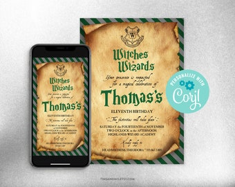 Wizard Birthday Invitation, Witches & Wizards, Printable Wizard Party Invite, Magical Birthday, Editable Invite Template, Corjl | KBD012