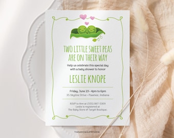 Twins Baby Shower Invitation: Sweet Peas in a Pod (Editable Digital Template) | BB005