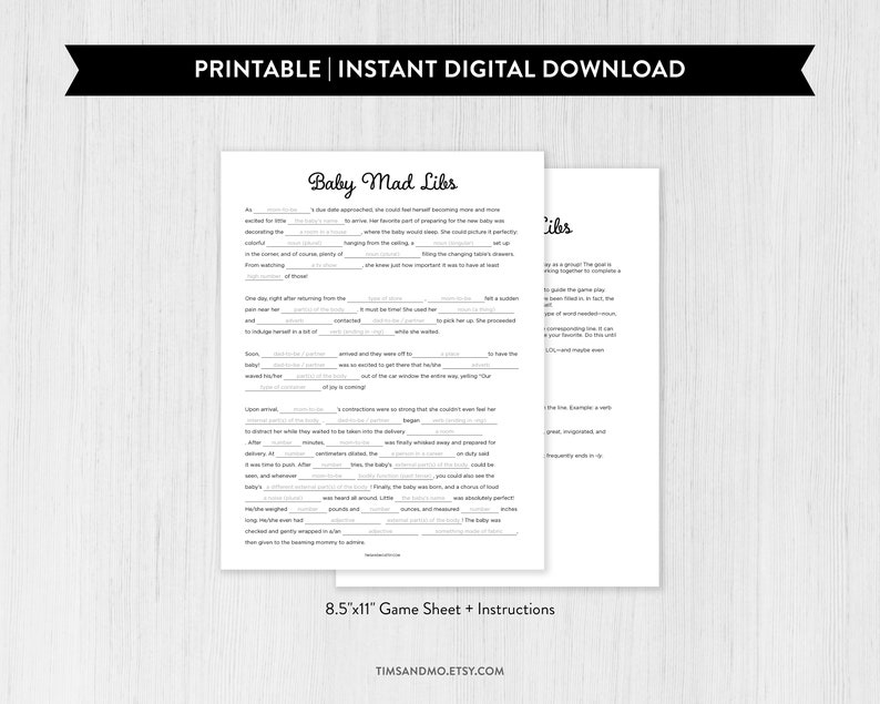 Baby Shower Mad Libs Game, Baby Mad Libs, Simple Baby Shower Game ...