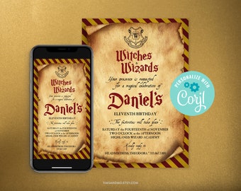 Wizard Birthday Invitation, Witches & Wizards, Printable Wizard Party Invite, Magical Birthday, Editable Invite Template, Corjl | KBD012
