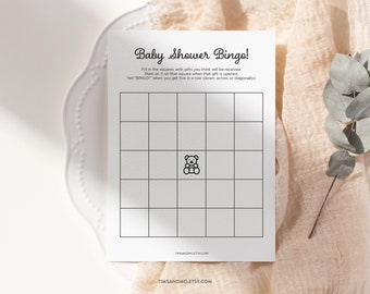 Baby Bingo Game, Baby Shower Bingo, Easy Baby Shower Game, Printable Baby Shower Game Download, Minimalist Baby Shower | BBY023