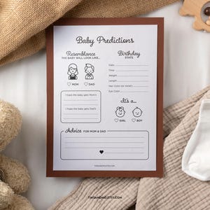 Babyvoorspellingen en advies, voorspellingen voor baby, babyvoorspellingskaarten, afdrukbare babyshowergame downloaden, minimalistische babyshower | BBY023