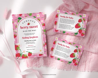 Strawberry Baby Shower Invitation Bundle: Berry Sweet Theme (Editable Template) | BB008