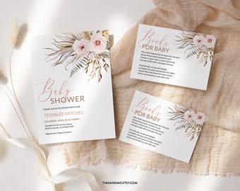 Floral Baby Shower Invitation Bundle: Boho Girl, Books for Baby (Digital Template) | BB003