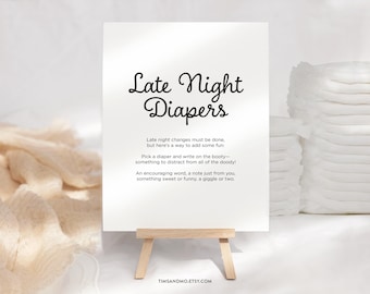 Late Night Diaper Notes Sign, Instant Download - Minimalist Baby Shower Game BBY023