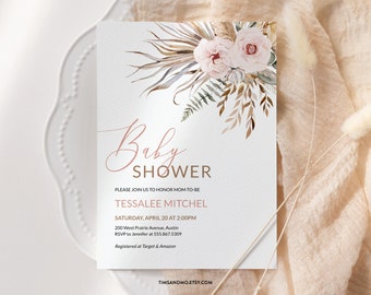 Boho Floral Baby Shower Invitation: Editable Template (Digital) | BB003