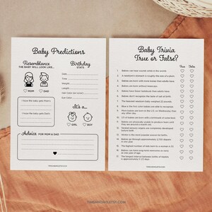 Lot de jeux de baby shower, anecdotes sur la naissance de bébé, prédictions et conseils pour bébé, jeu de baby shower imprimable à télécharger, jeu de baby shower minimaliste | BBY023