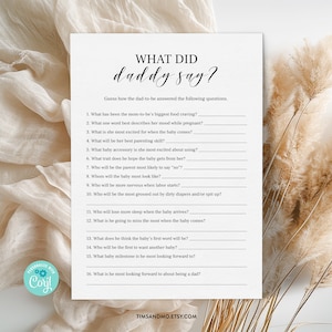 What Did Daddy Say Game, What Did the Dad-to-be Say, Minimalist Baby Shower, Editable Baby Shower Game, Baby Shower Template, Corjl | BBG03