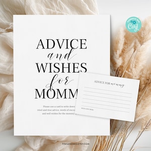 Conselhos para cartão de mamãe, placa de conselho para chá de bebê, conselhos e desejos para mamãe, chá de bebê minimalista, modelo editável de chá de bebê, Corjl | BBG03