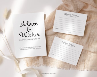 Advice and Wishes Cards and Sign, Instant Download - Minimalist Baby Shower Game BBY023