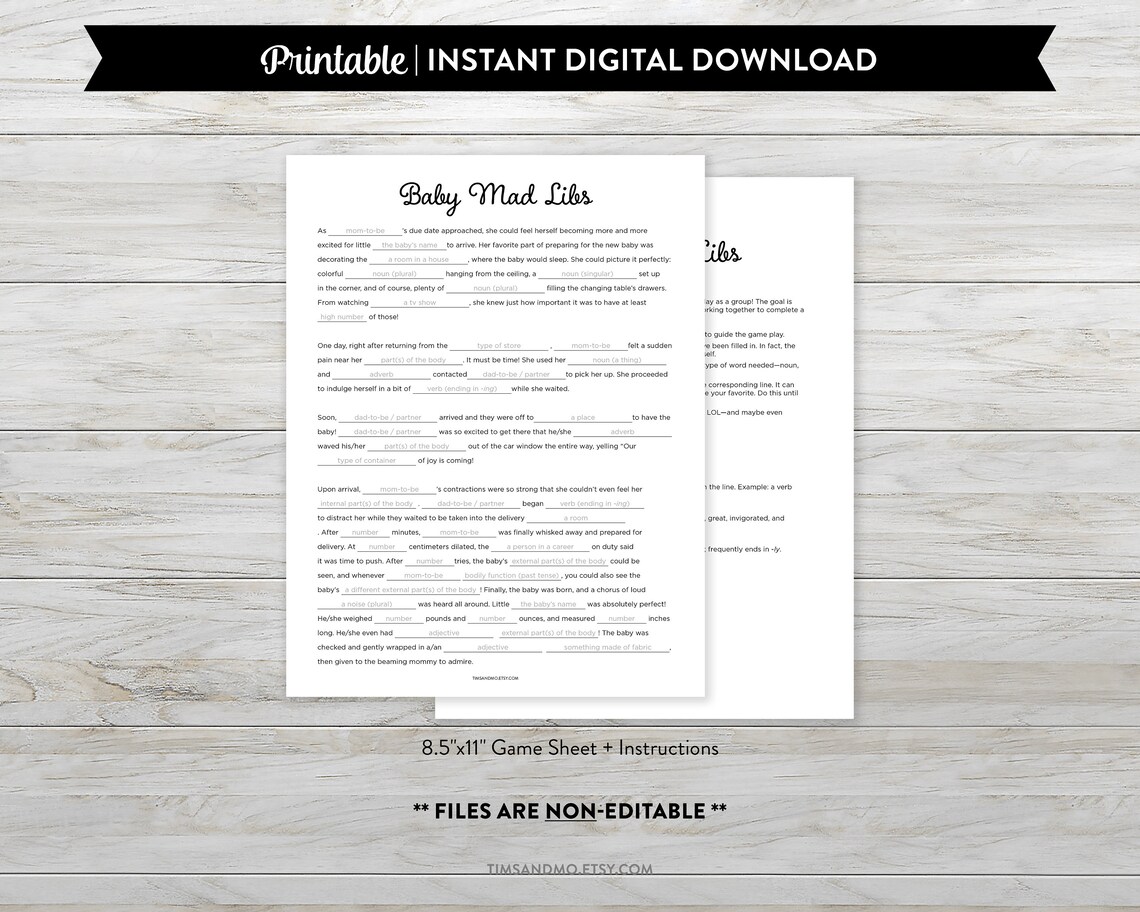 Baby Shower Mad Libs Game Baby Mad Libs Simple Baby Shower - Etsy
