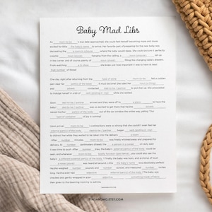 Mad Libs Baby Shower Game, Baby Mad Libs Game, Printable Baby Shower Game Download, Minimalist Baby Shower Game, Simple Baby Shower | BBY023
