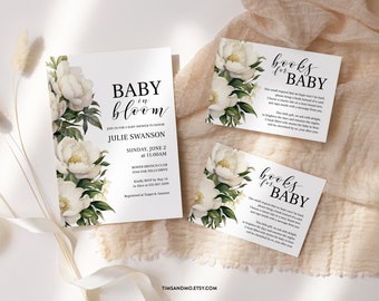 Baby in Bloom Baby Shower Invitation: Peony Bundle (Editable Corjl Template) | BB002