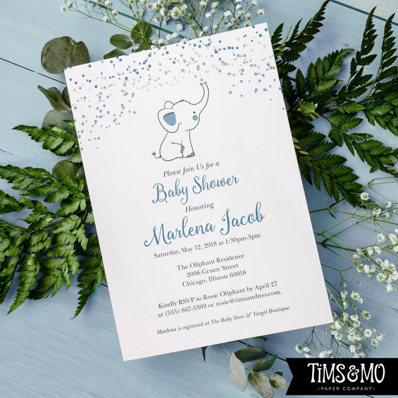 Elephant Baby Shower Invitation Boy Baby Shower Invite Boy Etsy