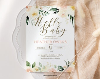 Blush Floral Baby Shower Invitation: Editable Template (5x7) | BB004