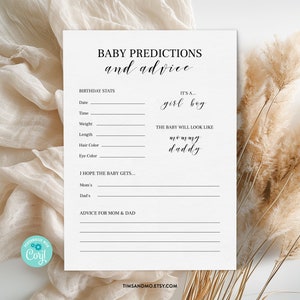 Baby Predictions and Advice, Predictions for Baby, Minimalist Printable Baby Shower Game, Corjl Editable Template, Instant Download | BBG03