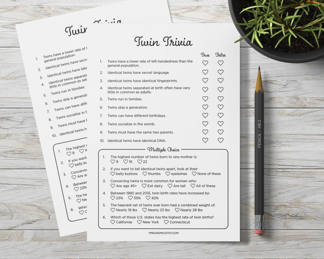 Twin Trivia Game Twin Baby Shower Trivia Baby True or False - Etsy