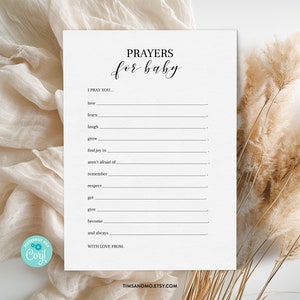 Prayers for Baby Cards, Well Wishes for Baby Cards, Minimalist Baby Shower, Editable Baby Shower Game, Baby Shower Template, Corjl | BBG03