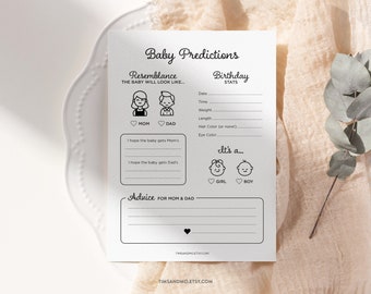 Baby Predictions & Advice, Predictions for Baby, Baby Prediction Cards, Printable Baby Shower Game Download, Minimalist Baby Shower | BBY023
