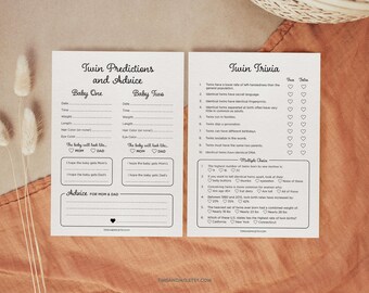 Twins Baby Shower Bundle: Twins Prediction & Advice and Twin Trivia, Instant Download - Minimalist Baby Shower Game BBY023