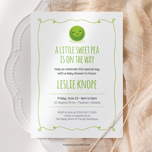 Sweet Pea Baby Shower Invitation, Boy Baby Shower Invite, Gender Neutral Invite, Peas in a Pod, Editable Baby Shower Template, Corjl | BB005