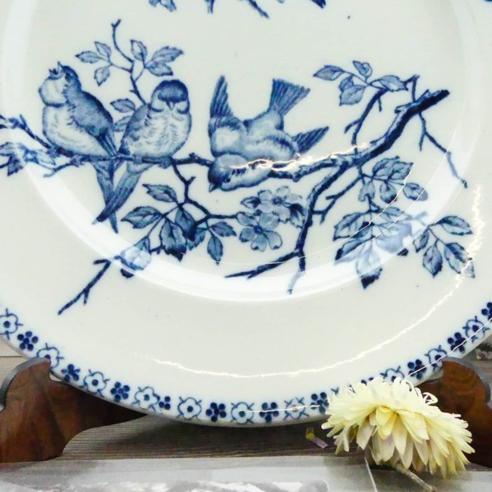 Plate blue birds and blue flowers, plate plate 19th century country