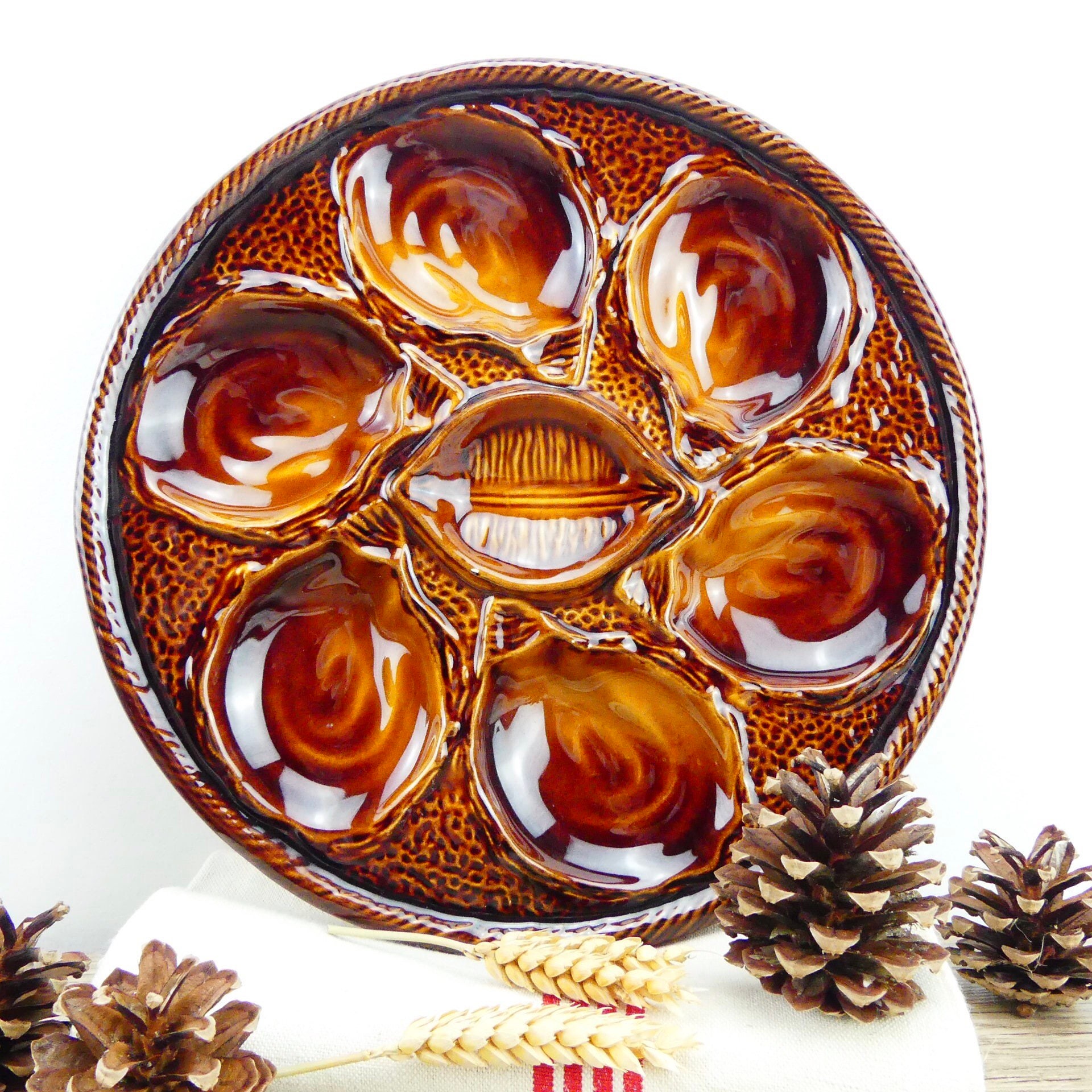 Oyster Plate French Oyster Plate Caramel color Oysters French