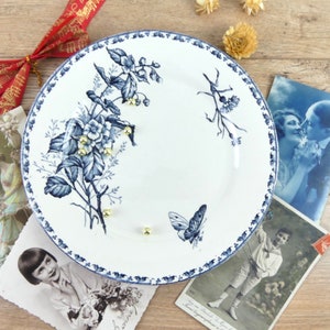 Assiette 19e siècle Sarreguemines Carmen avec décor de papillons, assiette française à décor de fleurs de campagne image 5