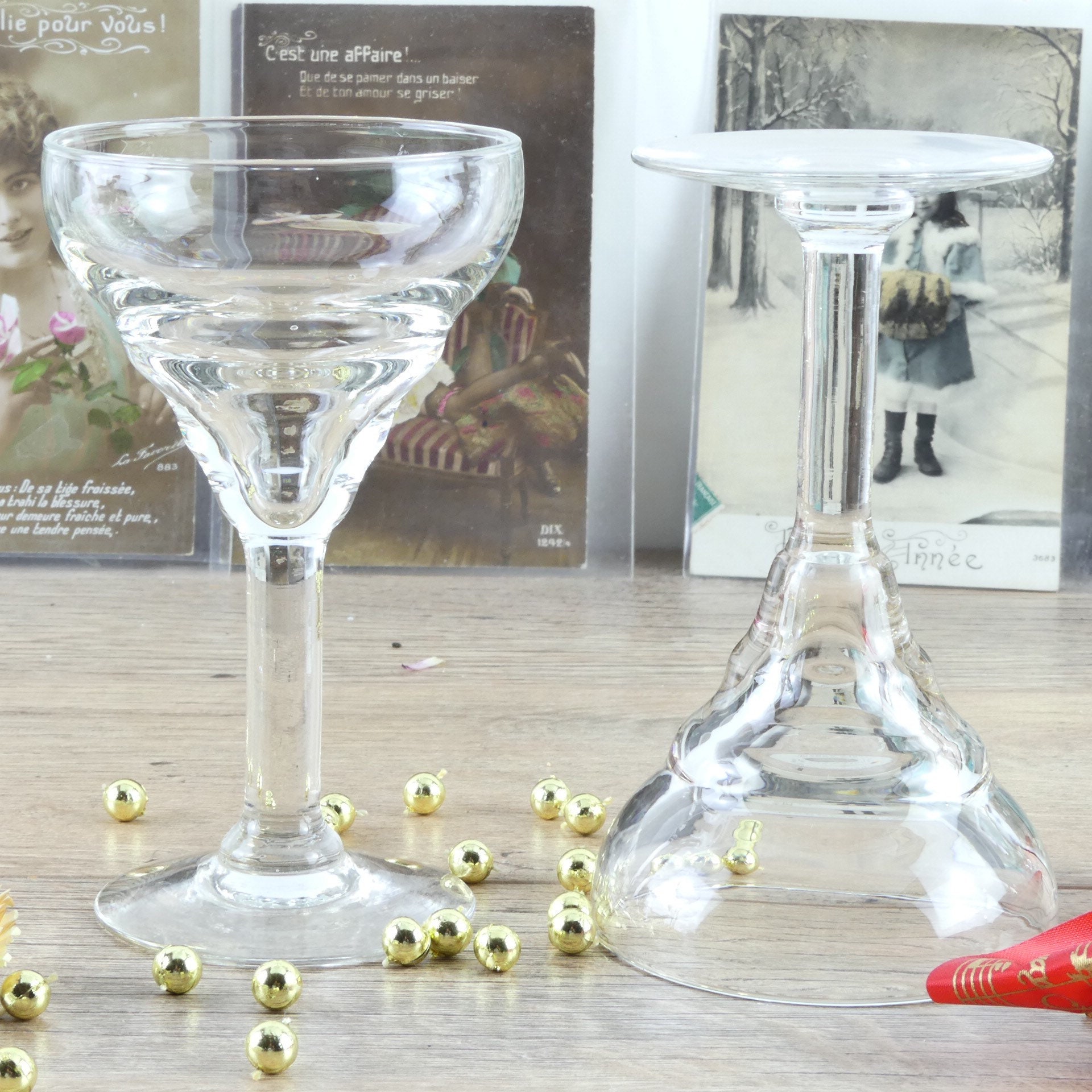 6 Conical aperitif glasses in blown glass, old French bistro glasses