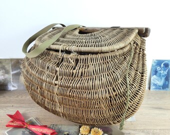 Antieke rotan mand - rieten tas - vintage mand - Franse volkskunst - antieke Franse mand - rotan - riet