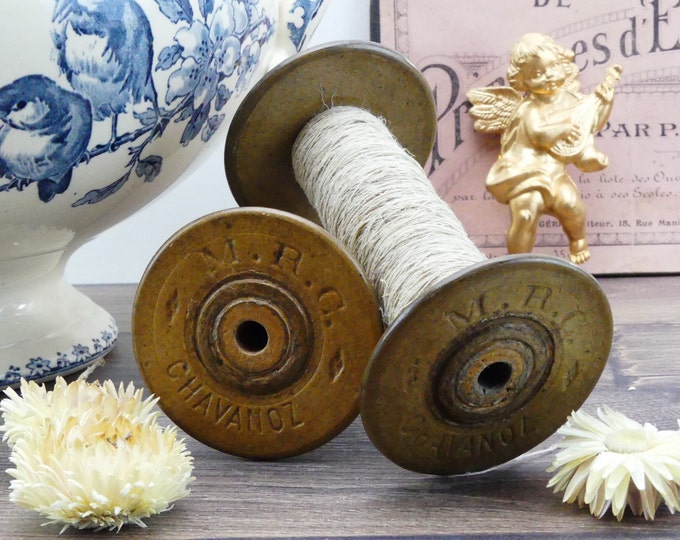 Featured listing image: Bobbin - Old French wooden Bobbin - french mercery - old haberdashery - cotton - thread - old thread - french decoration - Shabby chic deco