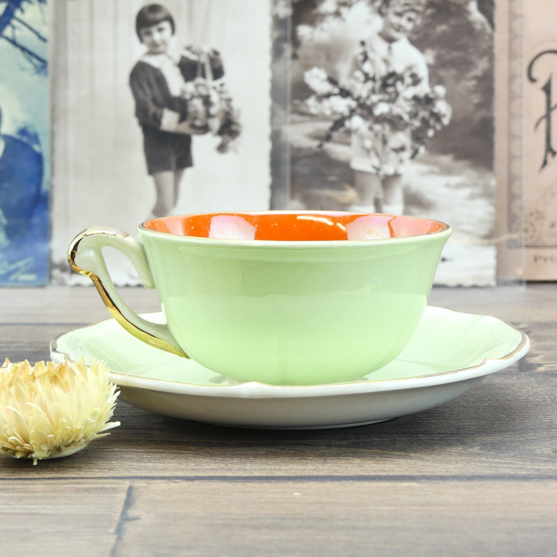 Colorful French coffee cups 1950 Trianonold French mugs Shabby Chic