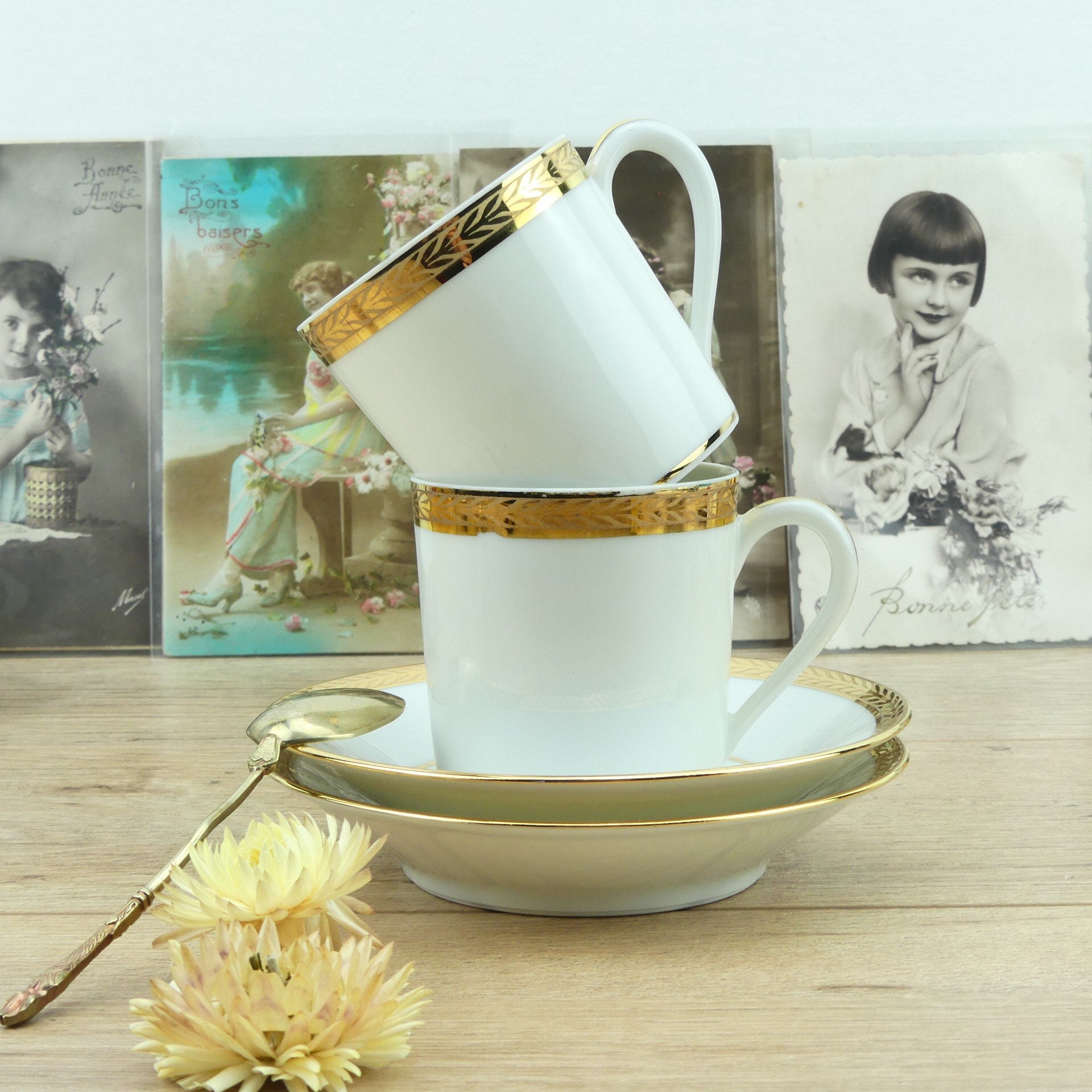 Gold coffee cups Limoges cups Mocha cups Porcelain cups French