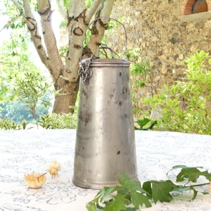 Late 19th century zinc milk jug, small shabby chic milk jug, vintage country kitchen pot