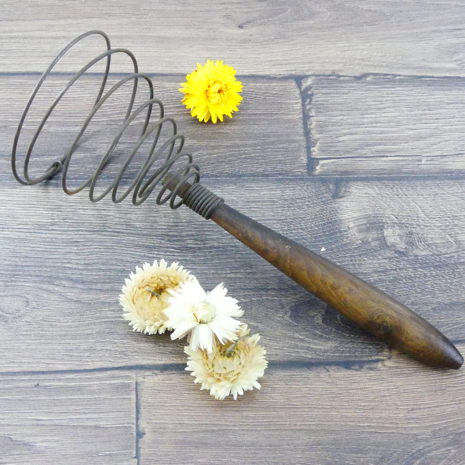 French Whisk Antique Whisk Spiral Wood and metal French antique