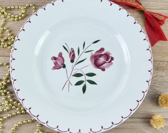 Plat de service rond style Digoin, saladier français à fleurs, vaisselle de campagne vintage