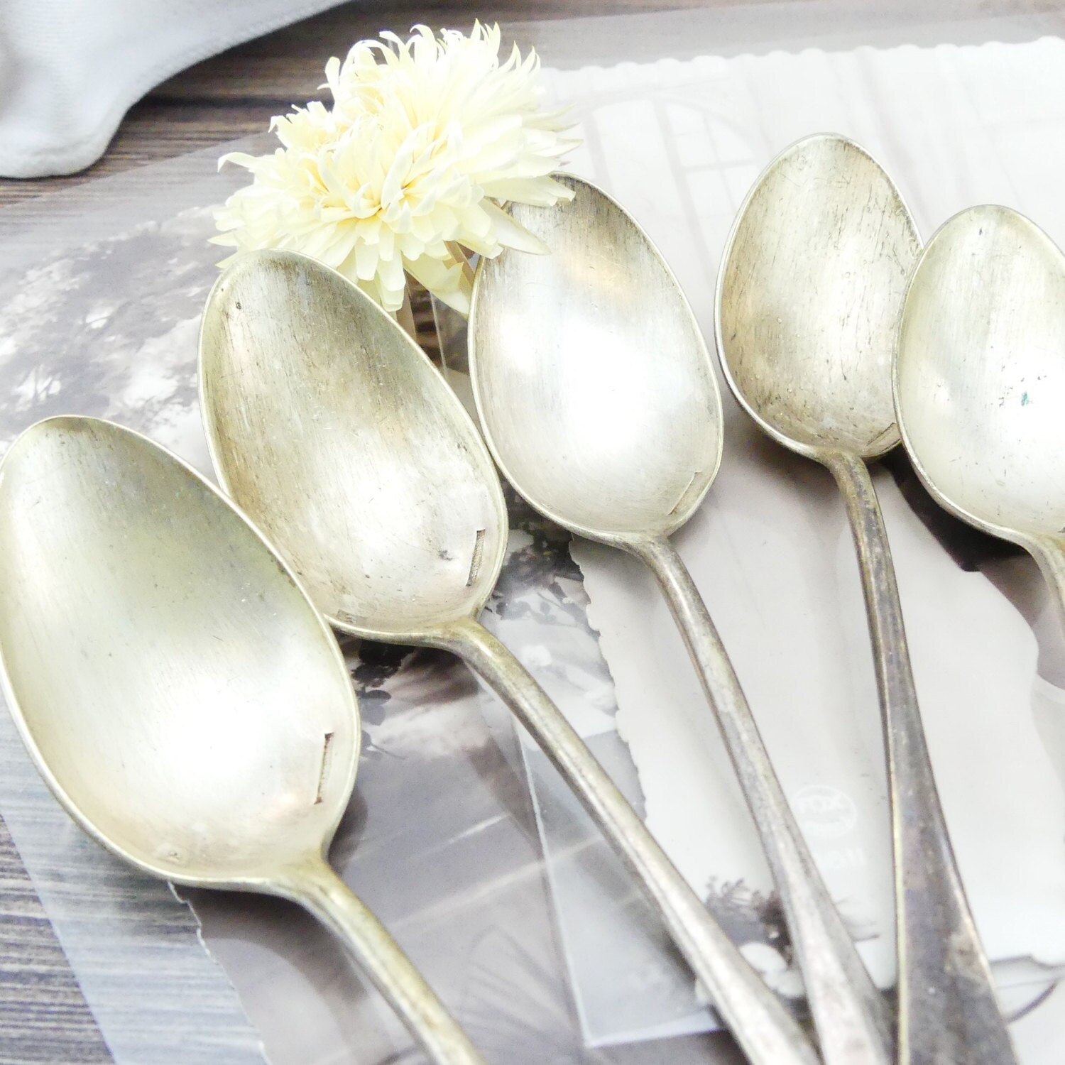 Old spoons Silvered spoons Coffee spoons Dessert spoons French