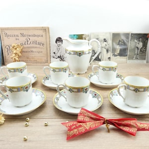 Limoges floral coffee cups, luxurious French cups, antique coffee cups, French coffee set 1920