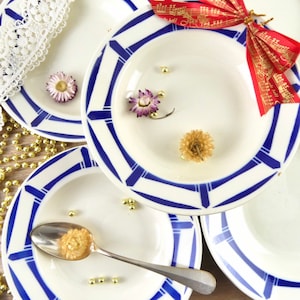 Badonviller Lucie soup plates, geometric design plates, vintage 1950 blue plates