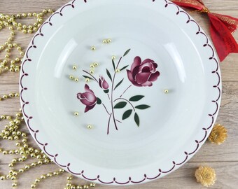 Plat creux style Digoin, saladier français à fleurs, vaisselle de campagne vintage