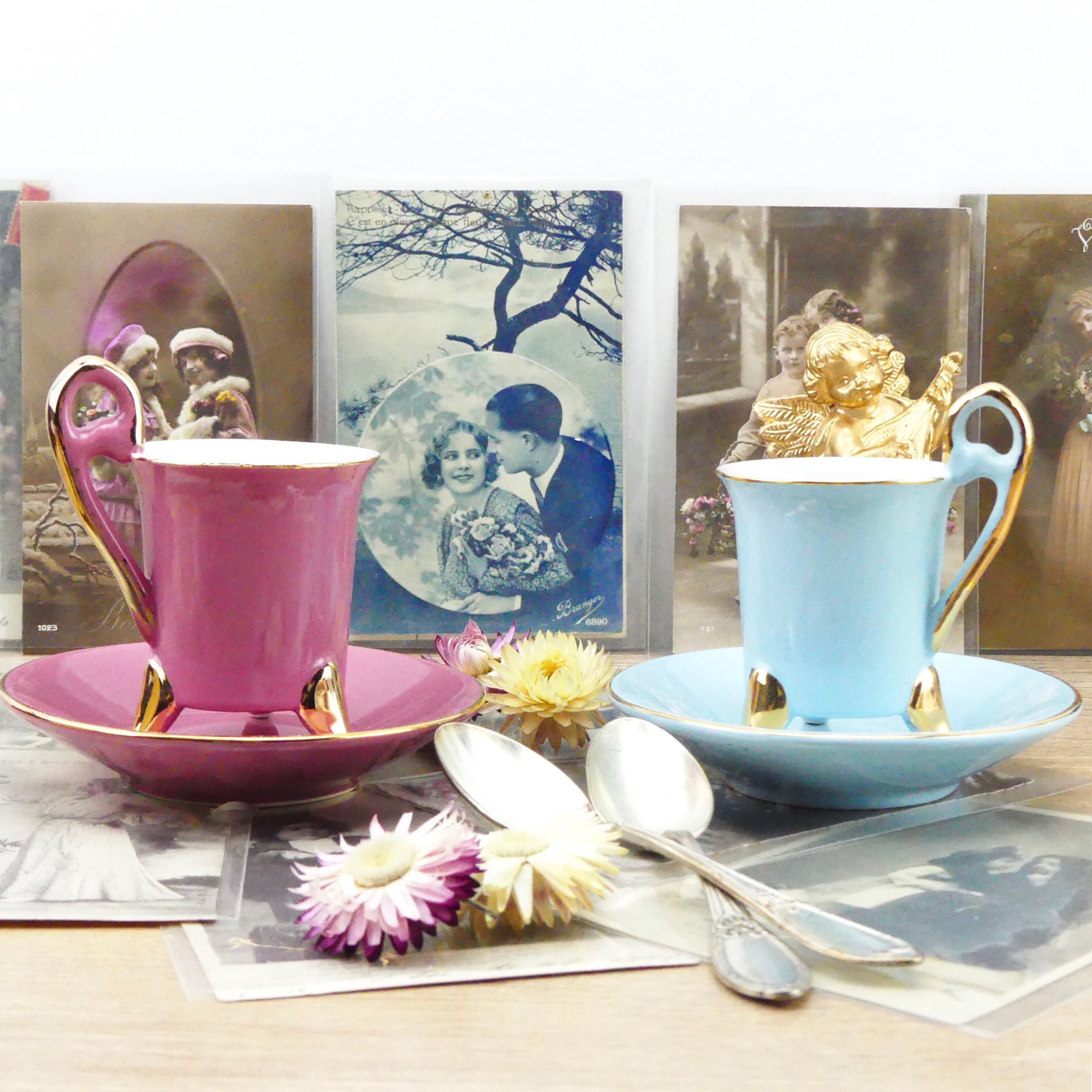 Coffee cups Tea cups French cups with saucers Geneviève Lethu