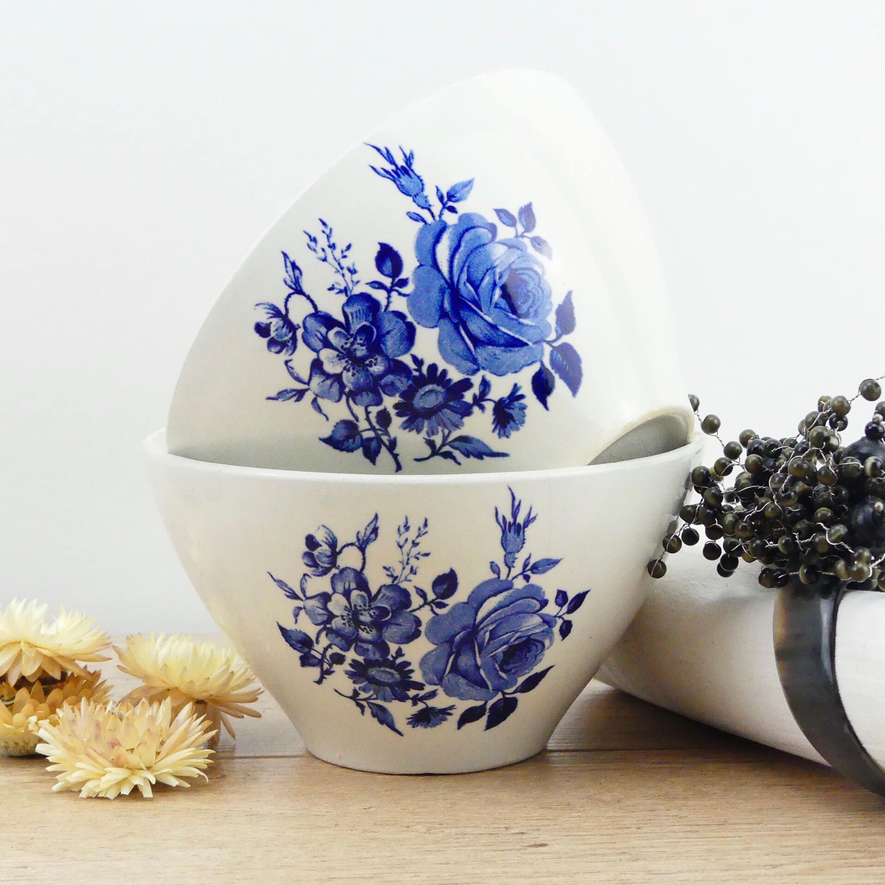 French bowls Antique french large bowls Blue flowers Romantic