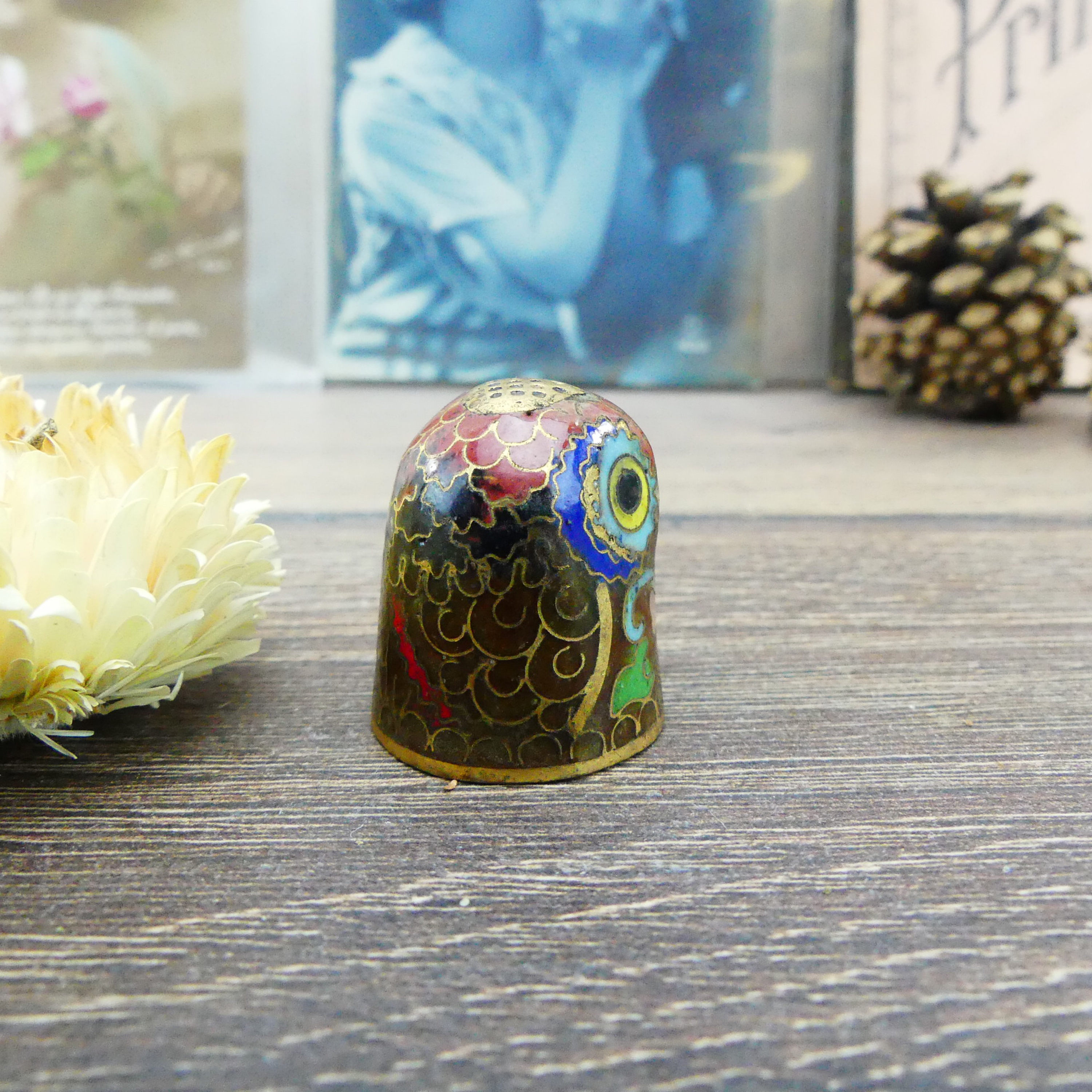 Sewing thimble collectible thimble enamel porcelain thimble bird Owl Antique thimbles