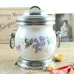 Vintage porcelain and tin kitchen pot, pot with old handles, old table pot